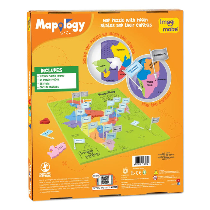 Imagimake Mapology India with State Capitals - Educational Toy and Learning Aid for Boys and Girls - India Map Puzzle - Jigsaw Puzzle, 25 Pieces, Kids