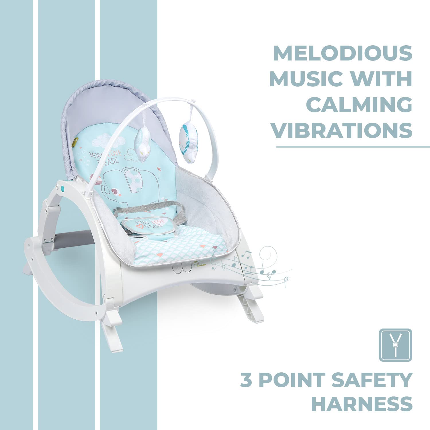 R For Rabbit Rock N Play Baby Rocker|Feeding Chair With Vibration & Soothing Music, Adjustable Backrest|Arc-Shaped Legs For Rocking Mode|3 In 1 Functionality Detachable Toy Bar|6 Months Warranty|Green
