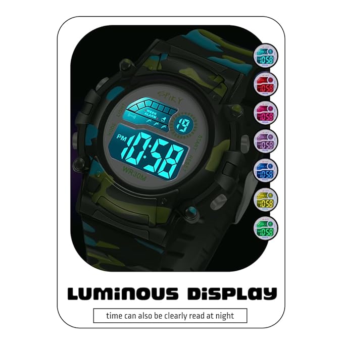 SPIKY Round Digital Sports Watch for Kids | Military, Camouflage Design | Multifunctional & Luminous Display | Water Resistant | Best Birthday Gift Wrist Watches for Boys & Girls | Age 2-14 yrs