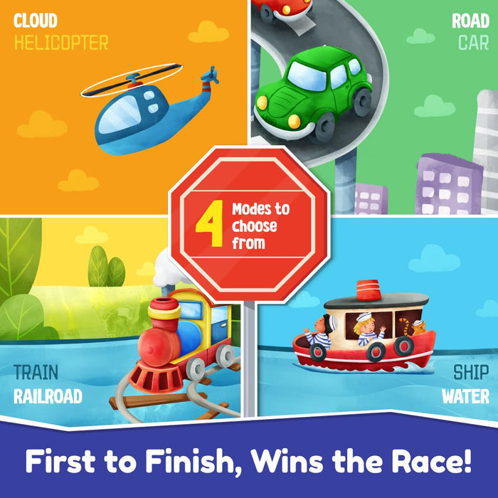 Bloomingo Board Game - Route Rivals: Thrilling Racing Game for Kids & Adults; Compete via Road, Rail, & Water