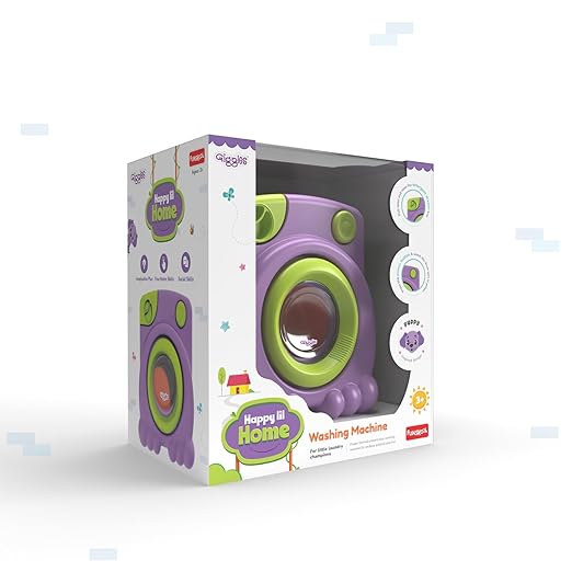Giggles Funskool Happy Lil Home Washing Machine, Electronic Pretend Playset Toy for Kids with Rotating Drum, Encourages Learning & Development, Fun Activity Gift Set for Kid, Age 3+ Years