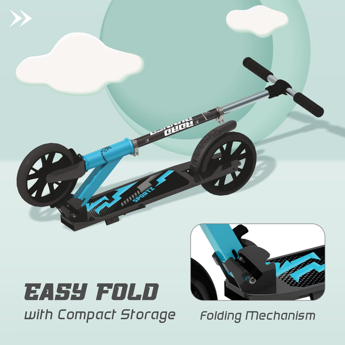 R for Rabbit Road Runner Sportz Kick Scooter for Kids of 5+ Years, 3 Adjustable Height, Foldable, PVC Wheels with ABEC7 Bearings with Brakes, Weight Capacity 120 Kgs (Lake Blue)