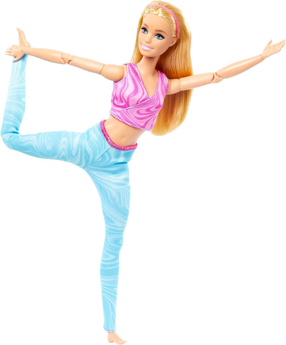 Barbie Made to Move Fashion Doll with Blonde Hair Wearing Removable Pink Sports Top & Blue Yoga Pants, 22 Bendable “Joints”, HRH27