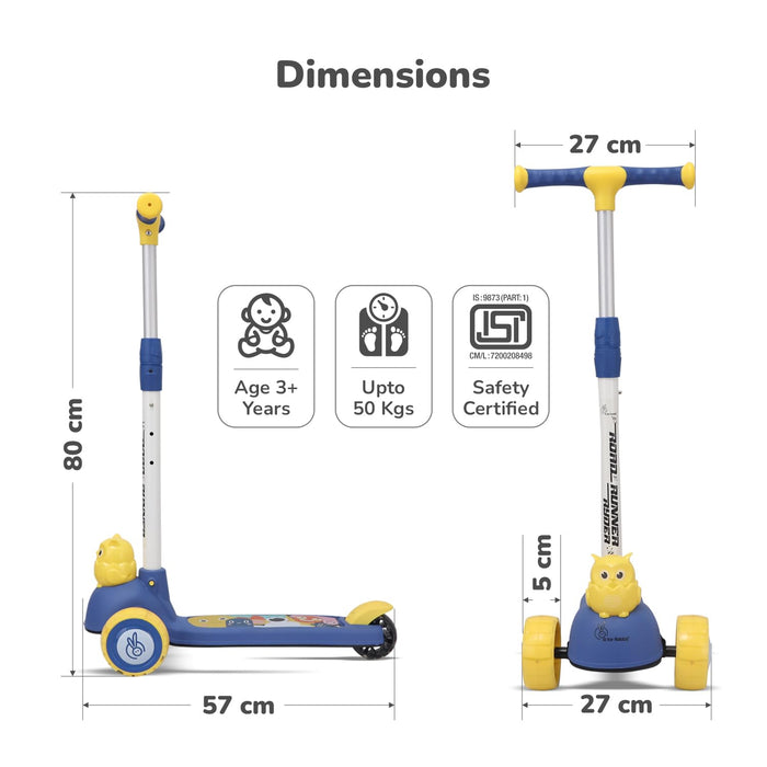 R for Rabbit Road Runner Ryder Kids Scooter, 3 Level Adjustable Height Wide Deck & PU LED Wheels Kick Scooter with Brake for 3+ Years Kids, Weight Capacity Upto 50kgs|6 Months Warranty