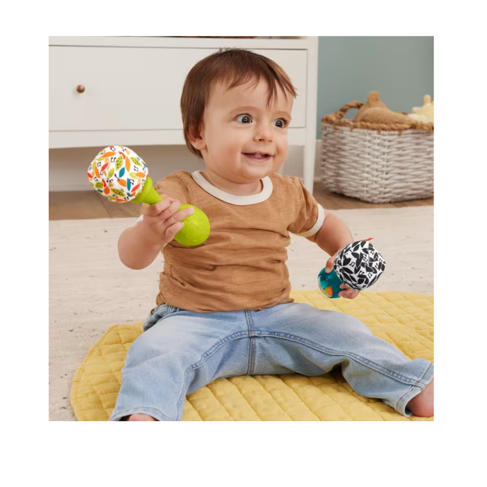 Fisher-Price Rattle ‘n Rock Maracas Set Of 2 Baby Rattles, Newborn Toys, Neutral Colors