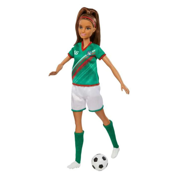 Barbie Soccer Doll, Brunette, #16 Uniform, Soccer Ball, Cleats, Socks