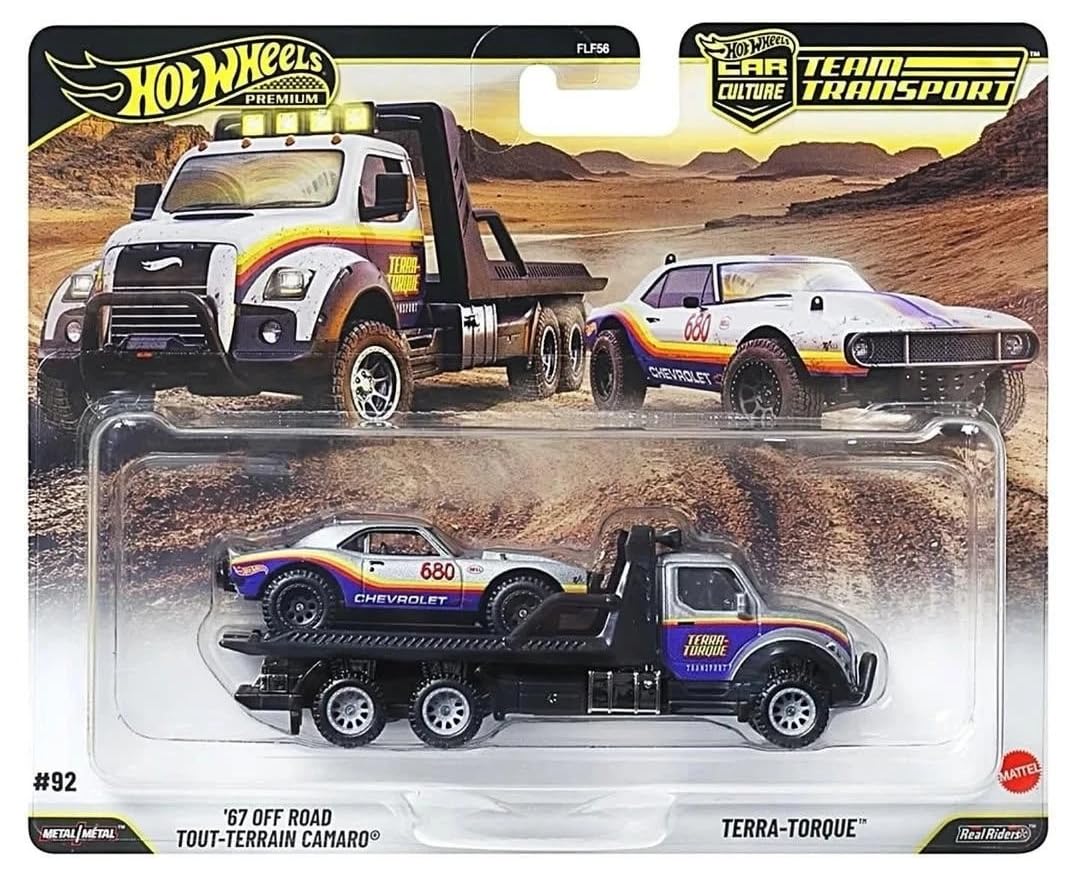 Hot Wheels® Team Transport 67 Off Road Tout-Terrain Camaro, Celebrates Racing Experience & Car Culture, Vehicles, 1:64 Scale Car & Transport, Gift for Race Fans & Toy Car Collectors