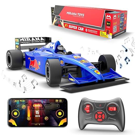 Mirana F1 Super Car | USB Rechargable Type-C | in-Built Bluetooth Speaker | 1:12 Size High-Speed Dual Motor Formula 1 RC Car | Long Range Remote & App Controlled Toy for Kids 4+ 5+ 6+ Years (Blue)