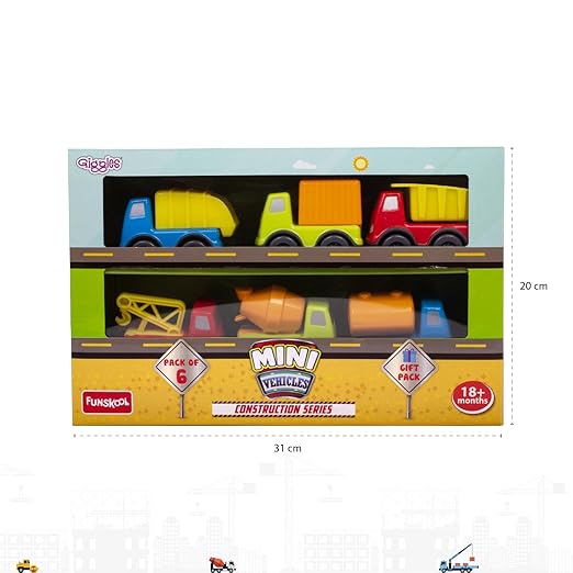 Funskool Giggles - Mini Vehicles-Construction Series Gift Pack of 6 (Combo), Multicolor