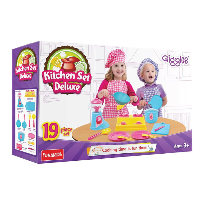 Giggles - Kitchen Set Deluxe, 19 Piece Colourful Pretend and Play Cooking Set, Language and Social Skills,Role Play, 3 Years & Above, Preschool Toys