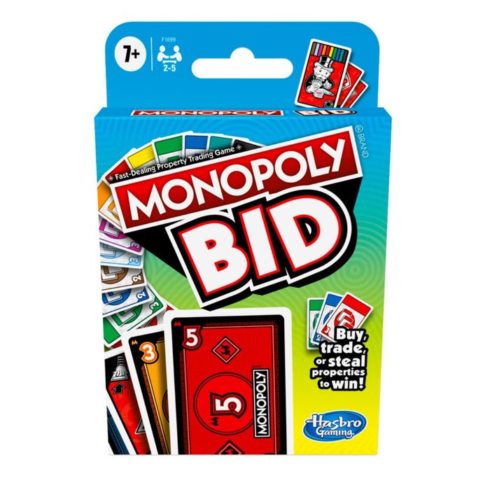 Monopoly Bid Game, Quick-Playing Card Game for 4 Players, Game for Families and Kids Ages 7 and Up