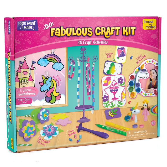 Imagimake Fabulous Craft Kit-Arts & Crafts Kids Ages 6-8-Suncatcher Kits Kids-Glass Painting,Paper Quilling Kit,Stamp Kids- Princess,Unicorn Toys- Gifts 5,6,7,8,9 Year Old Girls - Multicolo