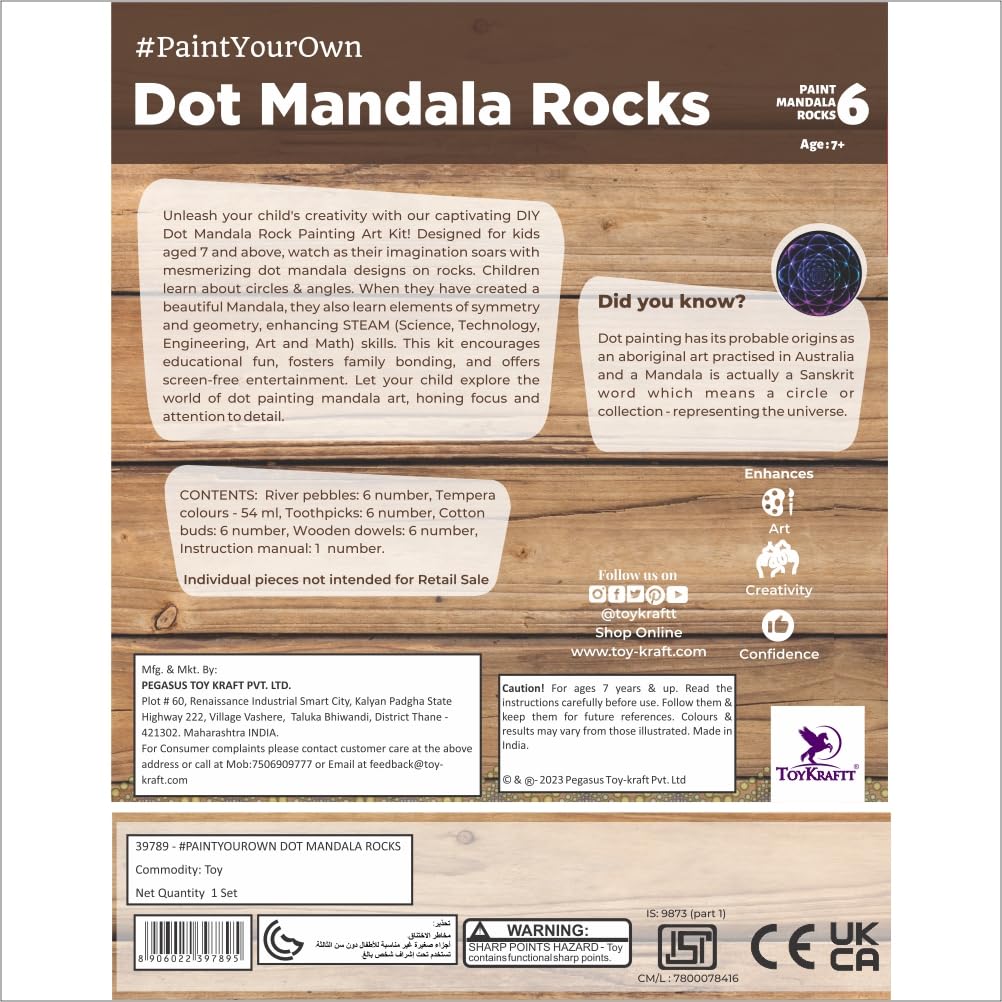 TOYKRAFTT Stone Rock Painted Dot Mandalas Painting Kit for Kids| Mandala Art Kit for Kids Gift for Boys Girls Multicolor