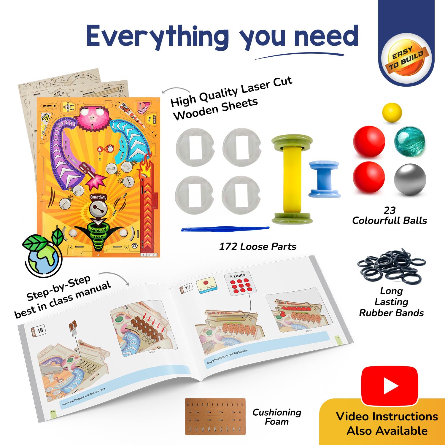 Smartivity Pinball Machine for Kids 8-14 Years I Global Award Winning Arcade Game| Birthday Gifts for Boys & Girls| DIY Science Toy for Kids 8,9,10,11,12,13,14 Years OldI STEM Wooden Construction Toys