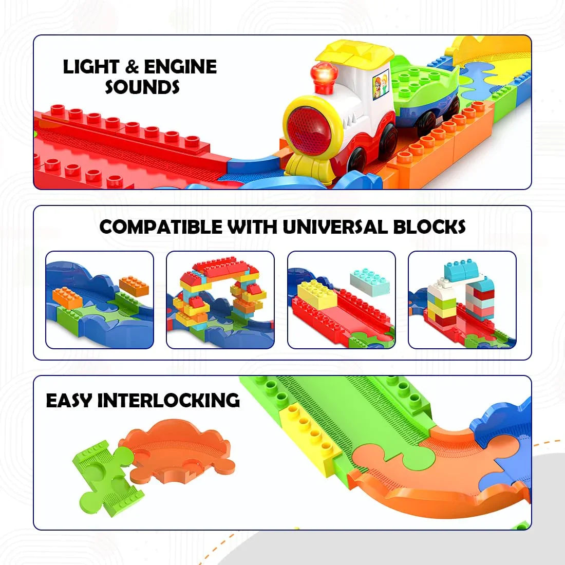 Mirana Block Rider Toy Train Set with Colorful & Multiple Track Layout, USB Rechargeable Type-C Engine, Various Sound Modes - Vande Bharat, Rajdhani, Delhi Metro, Kids 2-8 Years (Advanced - 131 Pcs)