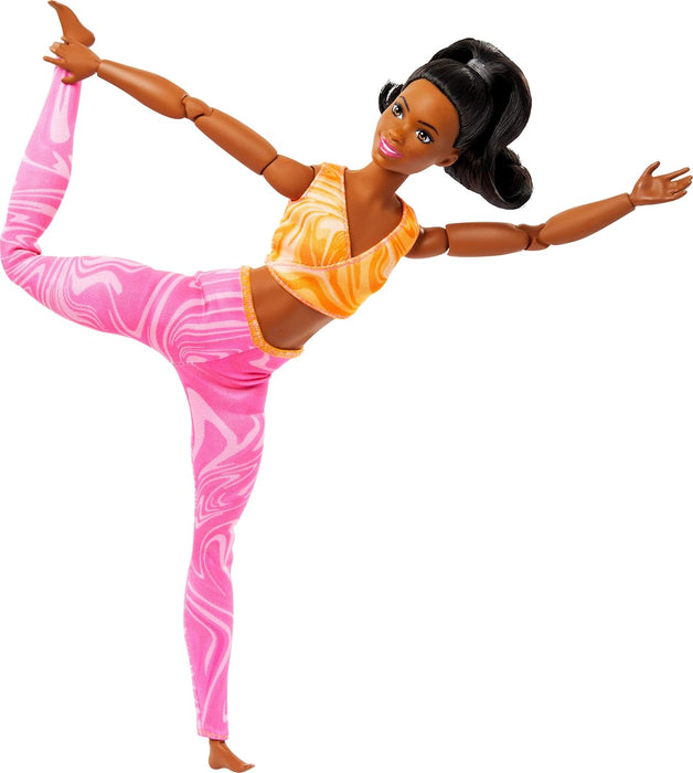 Barbie Made to Move Fashion Doll with Black Hair Wearing Removable Yellow Sports Top & Pink Yoga Pants, 22 Bendable “Joints”