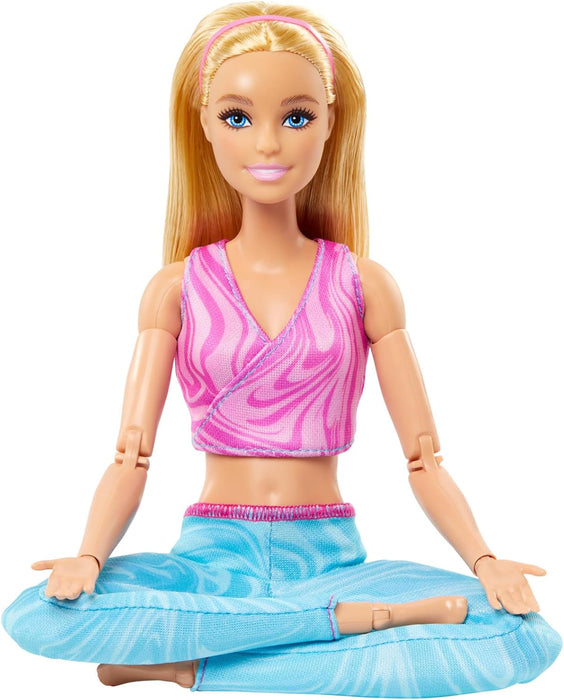 Barbie Made to Move Fashion Doll with Blonde Hair Wearing Removable Pink Sports Top & Blue Yoga Pants, 22 Bendable “Joints”, HRH27