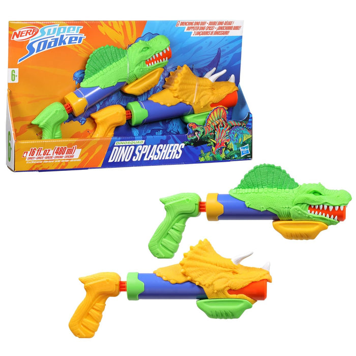 Nerf Super Soaker DinoSquad Dino Splashers 2 Water Blasters - Set of 2 Water Blasters - Pichkari for Outdoor Water Games, Branded Toy Pichkari for Holi Festival, Kids 6+