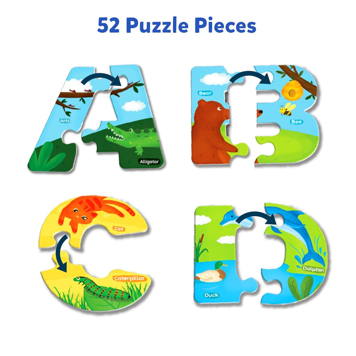 Skillmatics Animal Alphabet Puzzle - 52 Piece Jigsaw Puzzle for Toddlers, Preschoolers, Educational Toy for Learning ABCs and Letters, Gifts for Boys & Girls Ages 3, 4, 5, 6