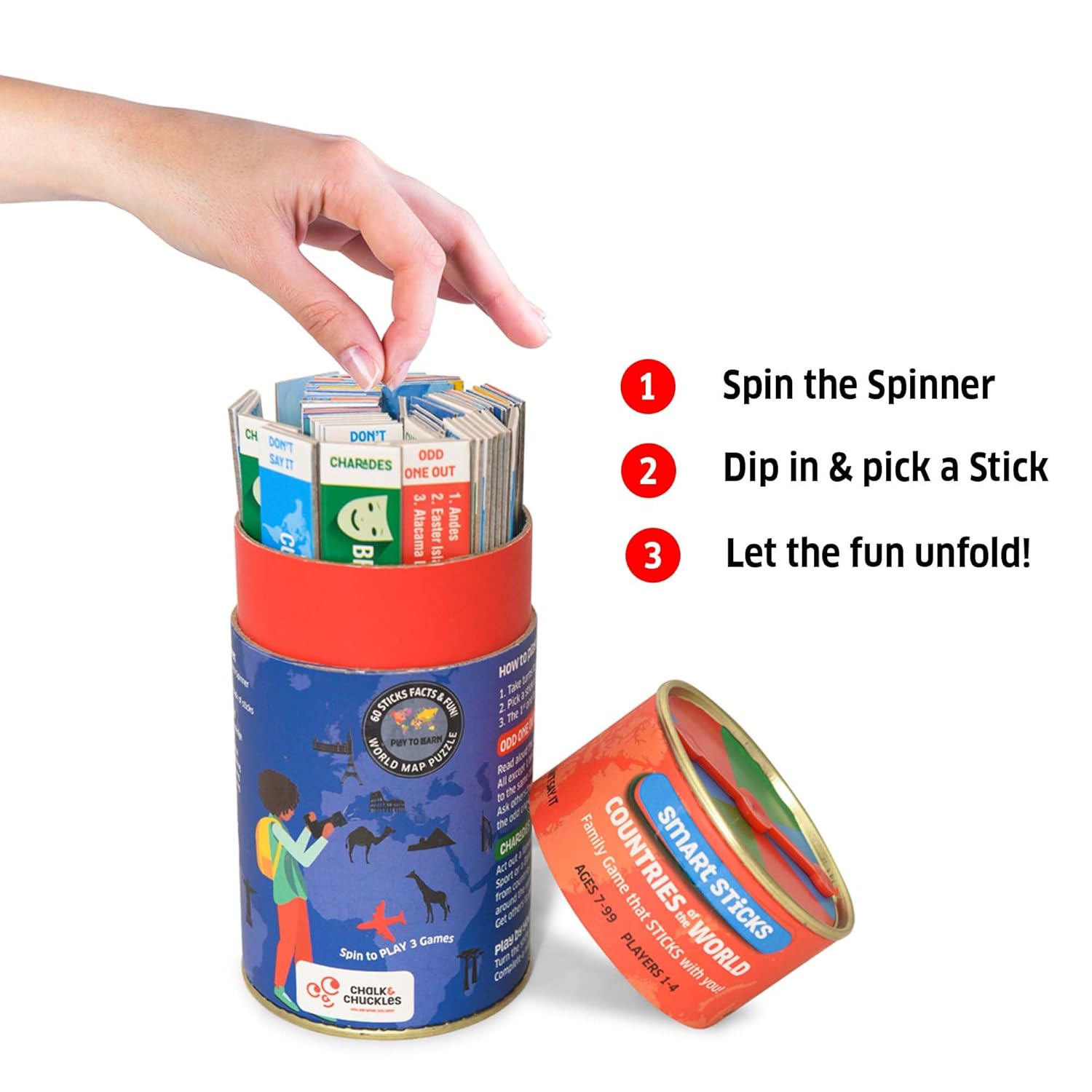 Chalk and Chuckles Smart Sticks Countries of The World Games for Kids Age 7+, Fun Educational Toys, Card Game, Map Puzzle, Birthday Return Gift for Girls, Boys 8, 9, 10, 11, 12