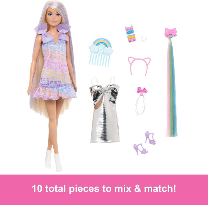 Barbie Fun & Fancy Doll & Accessories, Blonde Fashion Doll with Extra-Long Hair & 2 Looks, Including Silver Metallic Dress & Hair Extension