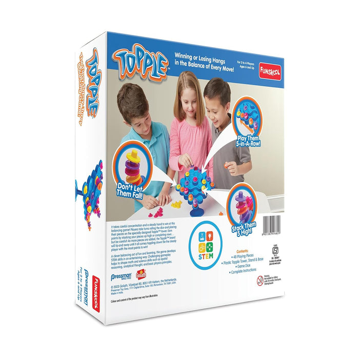 Funskool Games Topple, Strategy balancing and skill game, Stack 5 in a row, For Kids & Family, 2 - 4 players, Ages 6 and above