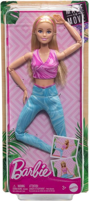 Barbie Made to Move Fashion Doll with Blonde Hair Wearing Removable Pink Sports Top & Blue Yoga Pants, 22 Bendable “Joints”, HRH27