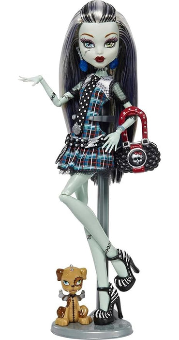 Monster High Frankie Stein Reproduction Doll (10.5 in) Wearing Original Fashion & Shoes, with Pet, Doll Stand & Accessories, Gift for Collectors