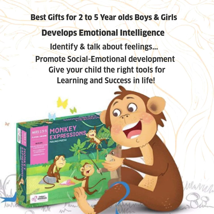 Chalk and Chuckles Monkey Expressions Feelings Puzzle for Kids, Age 3, 4, 5 Years, Learning and Teaching Aid for Toddlers- Boys and Girls