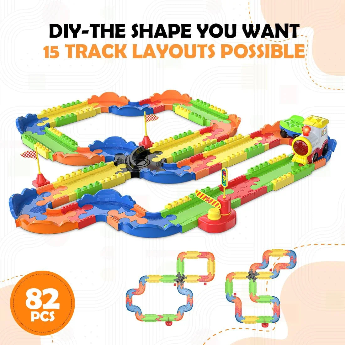 Mirana Block Rider Toy Train Set with Colorful & Multiple Track Layout, USB Rechargeable Type-C Engine, Various Sound Modes - Vande Bharat, Rajdhani, Delhi Metro, Kids 2-8 Years (Medium - 82 Pcs)