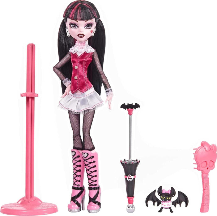 Monster High™ Draculaura Reproduction Doll (10.5 in) Wearing Original Fashion & Shoes, with Pet, Doll Stand & Accessories, Gift for Collectors