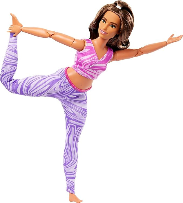 Barbie Made To Move Fashion Doll, Brunette With Curvy Body, Removable Top & Pants, 22 Bendable Joints, Purple