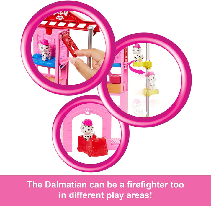 Barbie Careers Firefighter Doll & Playset with Fire Station & Tree, 2 Pets, Color-Change & 10+ Accessories Including Fire Extinguisher Squirt Toy