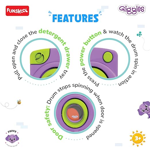 Giggles Funskool Happy Lil Home Washing Machine, Electronic Pretend Playset Toy for Kids with Rotating Drum, Encourages Learning & Development, Fun Activity Gift Set for Kid, Age 3+ Years