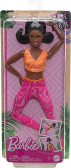 Barbie Made to Move Fashion Doll with Black Hair Wearing Removable Yellow Sports Top & Pink Yoga Pants, 22 Bendable “Joints”