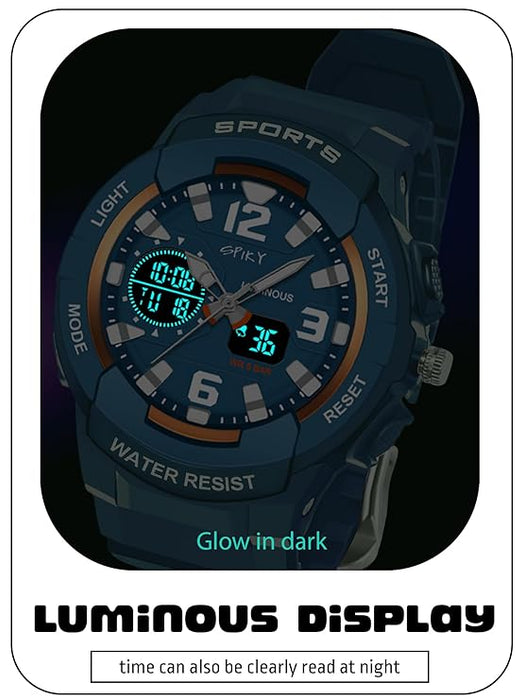 SPIKY Analog Digital Sports Watch for Kids | Multifunctional, Dual Time & Luminous Display | Water-Resistant & Silicone Strap | Best Birthday Gift Wrist Watches for Girls & Boys | Age 2-14 yrs