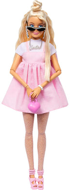 Barbie Deluxe Style Doll #3 in Barbiecore Outfit, Blond Hair in Top Knot, Pink Pastel Dress with Oversized Bow and Accessories Like Mesh Tights