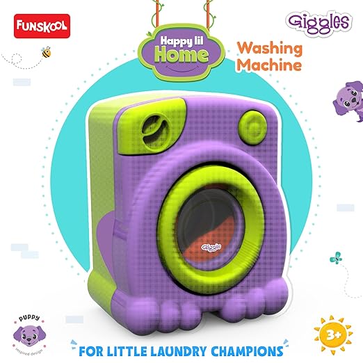 Giggles Funskool Happy Lil Home Washing Machine, Electronic Pretend Playset Toy for Kids with Rotating Drum, Encourages Learning & Development, Fun Activity Gift Set for Kid, Age 3+ Years