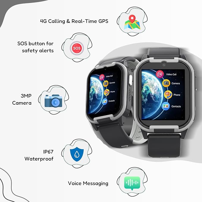 SPIKY Gnome Kids Smartwatch | with HD 4G Video & Voice Calling | IP67 Waterproof, GPS - LBS Tracking - WiFi, Geo Fencing, SOS Button | Best Smartwatch for Kids Boys & Girls