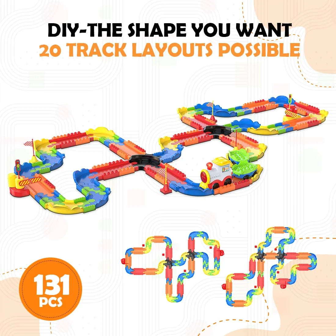Mirana Block Rider Toy Train Set with Colorful & Multiple Track Layout, USB Rechargeable Type-C Engine, Various Sound Modes - Vande Bharat, Rajdhani, Delhi Metro, Kids 2-8 Years (Advanced - 131 Pcs)