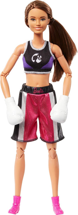 Barbie Made to Move Doll & Accessories, Brunette Boxer Wearing Removable Uniform with Boxing Gloves, 22 Bendable Joints