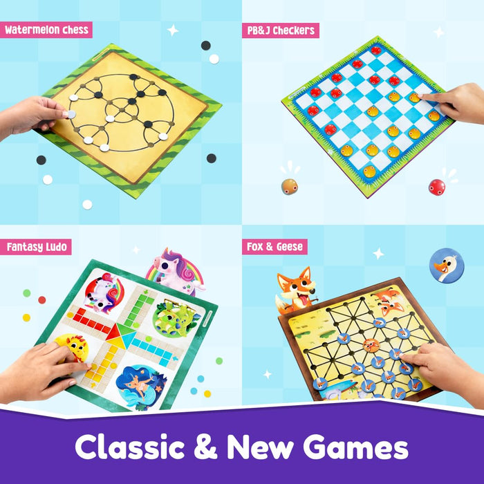 Bloomingo Board and Card Game - Game On! 20 in 1 Board Game - Ludo, Chess, Checkers and More - Educational Learning Toys for Fine Motor Skills and Cognitive Development - Birthday Gift for Kids