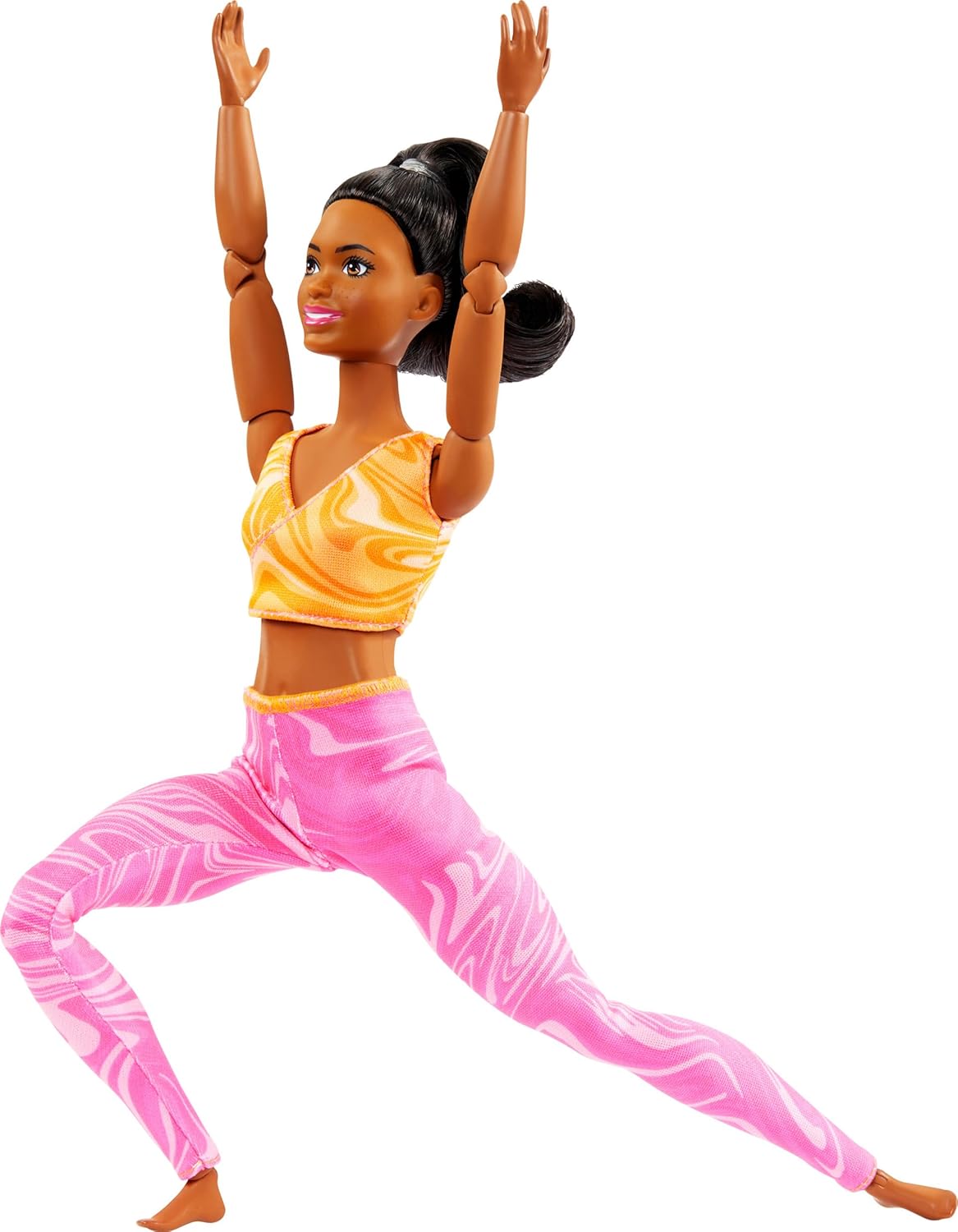 Barbie Made to Move Fashion Doll with Black Hair Wearing Removable Yellow Sports Top & Pink Yoga Pants, 22 Bendable “Joints”