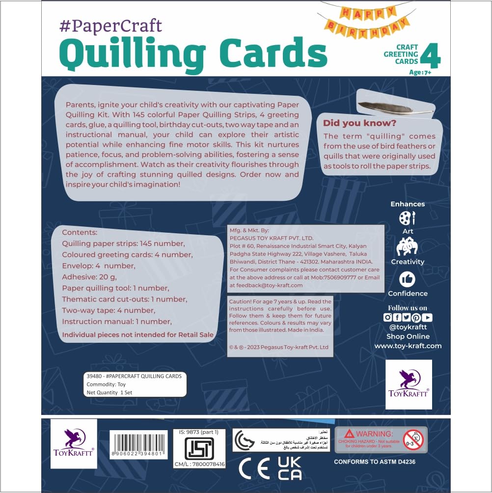 Toykraftt Paper Quilling Craft Paper Quilling Set DIY Craft Kits for Boys Girls Birthday Gift for Kids Craft Set for Kids 7 to 12 Years Old - Multicolor