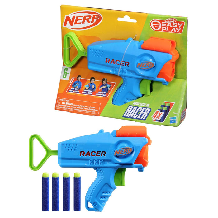 Nerf Elite Junior Racer Easy Play Dart Blaster, 4 Elite Darts, Outdoor Toys for 6 Year Old Boys & Girls