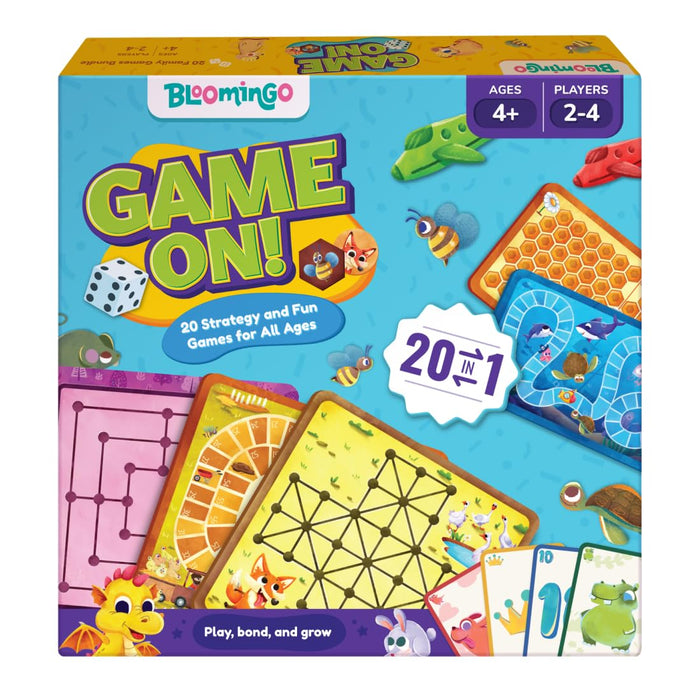 Bloomingo Board and Card Game - Game On! 20 in 1 Board Game - Ludo, Chess, Checkers and More - Educational Learning Toys for Fine Motor Skills and Cognitive Development - Birthday Gift for Kids