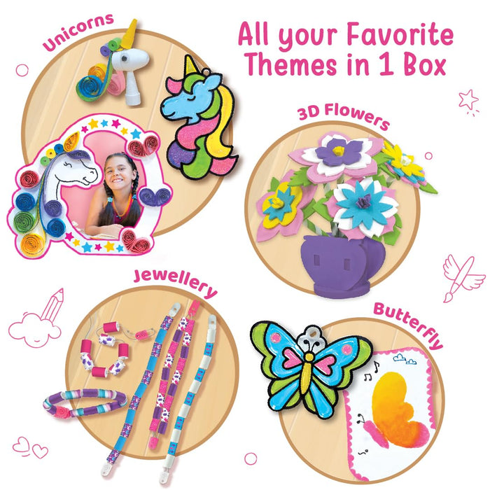 Imagimake Fabulous Craft Kit-Arts & Crafts Kids Ages 6-8-Suncatcher Kits Kids-Glass Painting,Paper Quilling Kit,Stamp Kids- Princess,Unicorn Toys- Gifts 5,6,7,8,9 Year Old Girls - Multicolo