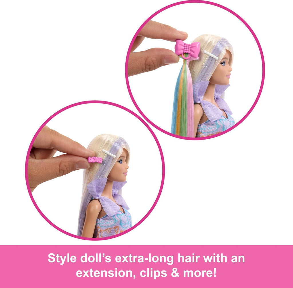Barbie Fun & Fancy Doll & Accessories, Blonde Fashion Doll with Extra-Long Hair & 2 Looks, Including Silver Metallic Dress & Hair Extension