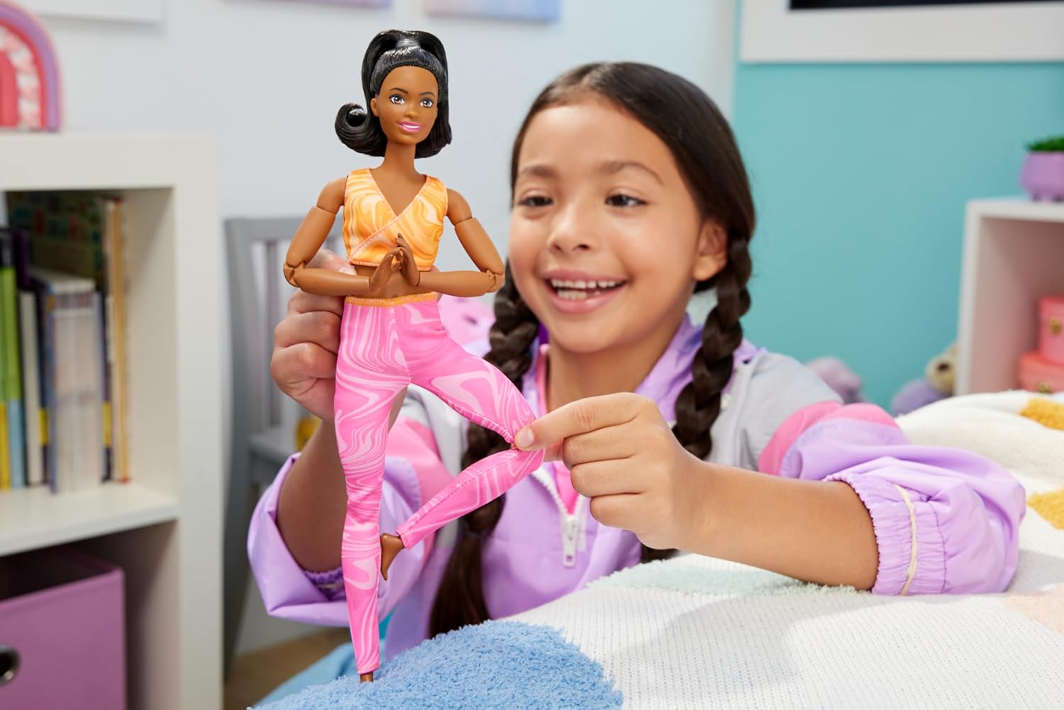Barbie Made to Move Fashion Doll with Black Hair Wearing Removable Yellow Sports Top & Pink Yoga Pants, 22 Bendable “Joints”