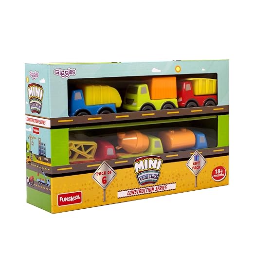 Funskool Giggles - Mini Vehicles-Construction Series Gift Pack of 6 (Combo), Multicolor